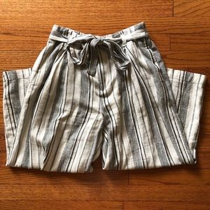 GAP Black + White Striped Self-Tie Cropped Pants